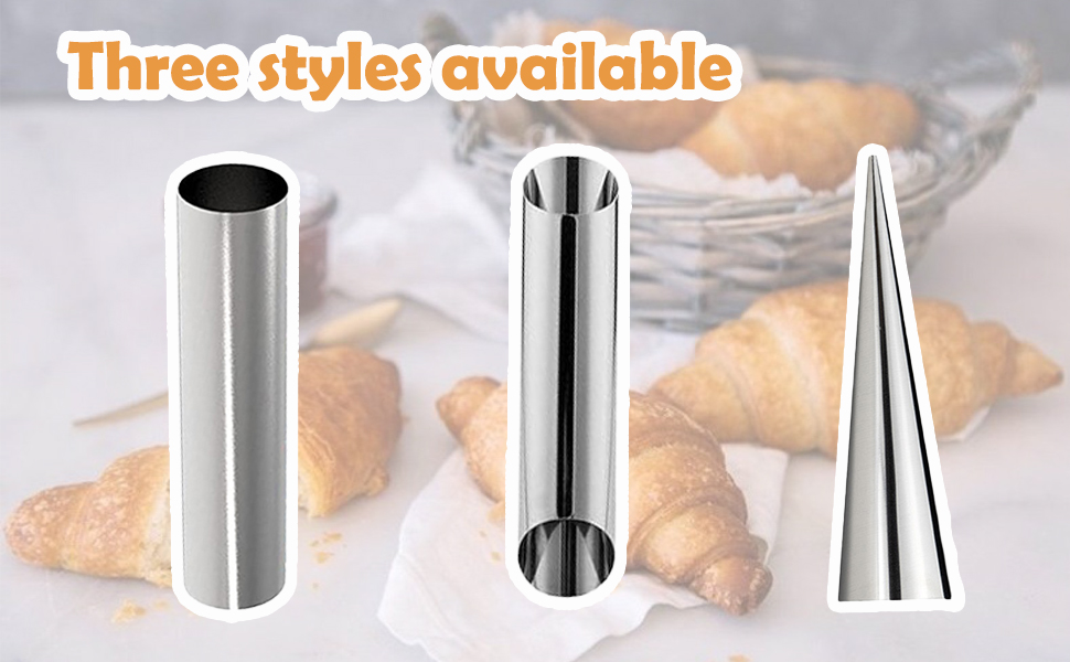 6 Pcs Non-stick Cream Horn Molds Stainless Steel, 4.92 inch Large Size Cannoli Tubes Kit Baking Cones Pastry Roll Horn Croissant Mold for Christmas Anniversary and Daily Use