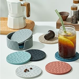Silicone Coasters for Drinks[4 Pack]- Cup Mat for Tabletop Protection-Non-Slip, Non-Stick, Coffee Table Decor, Great Gift for Any Occasion, Black