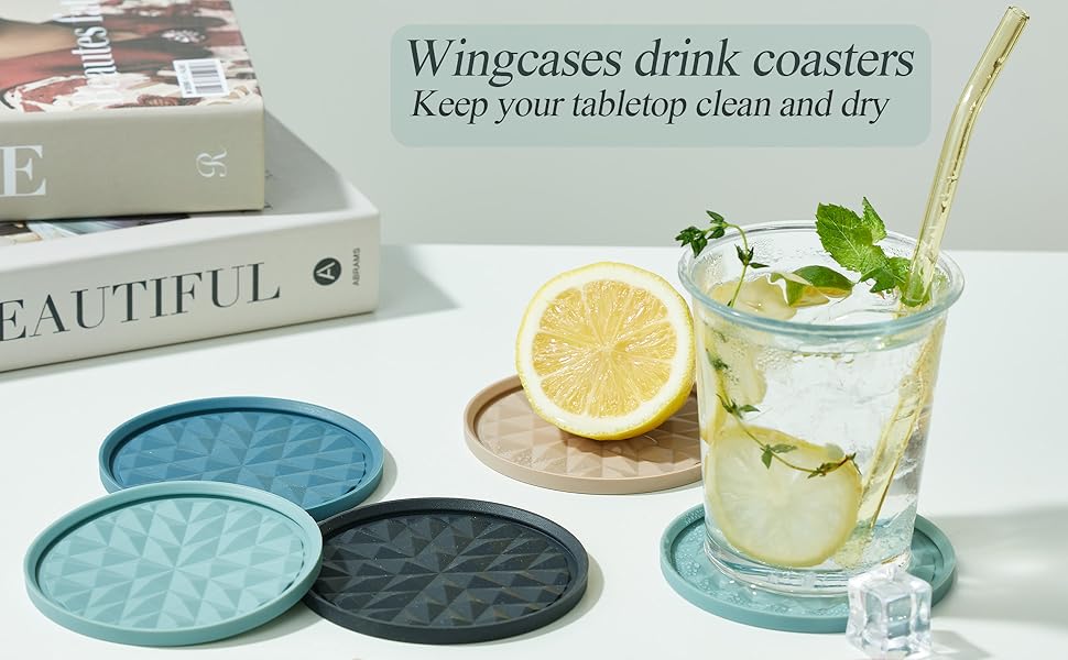 Silicone Coasters for Drinks[4 Pack]- Cup Mat for Tabletop Protection-Non-Slip, Non-Stick, Coffee Table Decor, Great Gift for Any Occasion, Black