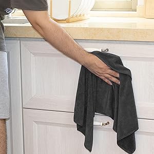 kimteny 13x28 Inches Kitchen Cloth Dish Towels, 400 GSM Premium Dishcloths, Super Absorbent Coral Velvet Microfiber Cleaning Cloths, Fast Drying Rags for Washing Dishes (6 Pack, Dark Grey)