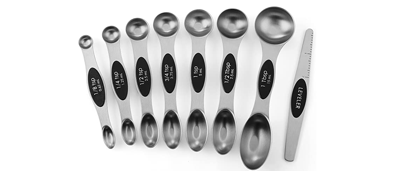 Spring Chef Stainless Steel Metal Magnetic Measuring Spoons Set of 8 with Leveler, Heavy Duty Nesting Teaspoon & Tablespoon Measuring Spoons, Kitchen Gadgets for Baking & Cooking - Desert Sunset