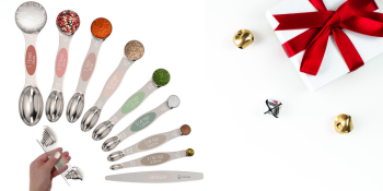 Magnetic Measuring Spoons Set - Stainless Steel, Double Ended, Stackable & Nested Design for Dry and Liquid Ingredients, Ideal for Spice Jars, 9-Piece Set with Leveler (Country Chic)