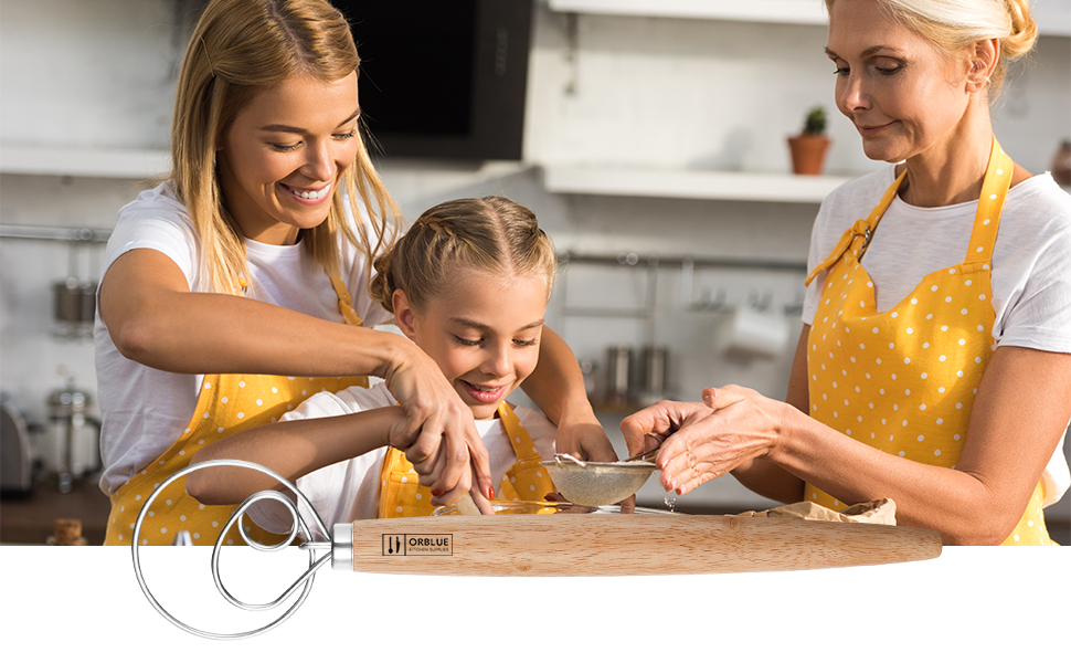 ORBLUE Premium Danish Dough Whisk - Dutch Whisk with Stainless Steel Ring - Danish Whisk for Bread, Pastry or Pizza Dough, 13-inch 1-PACK