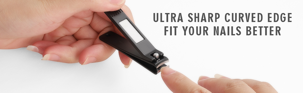 HAWATOUR Nail Clippers Set, Ultra Sharp Curved Blade Fingernail and Toenail Clipper Cutters with Visibly Tin Case, Squares and Stripes, Black