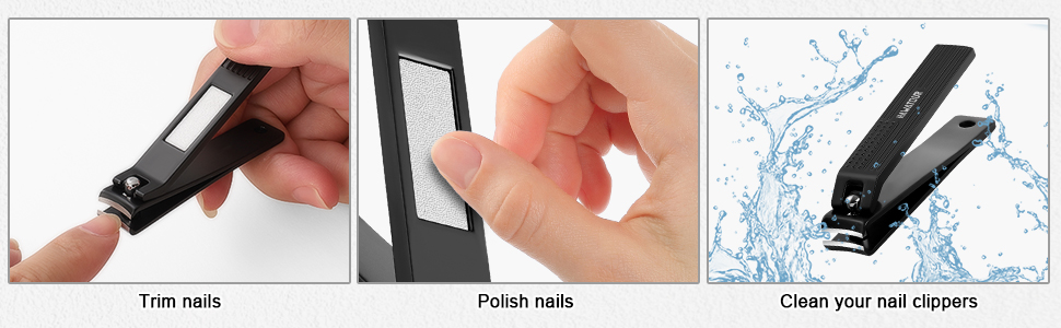 HAWATOUR Nail Clippers Set, Ultra Sharp Curved Blade Fingernail and Toenail Clipper Cutters with Visibly Tin Case, Squares and Stripes, Black