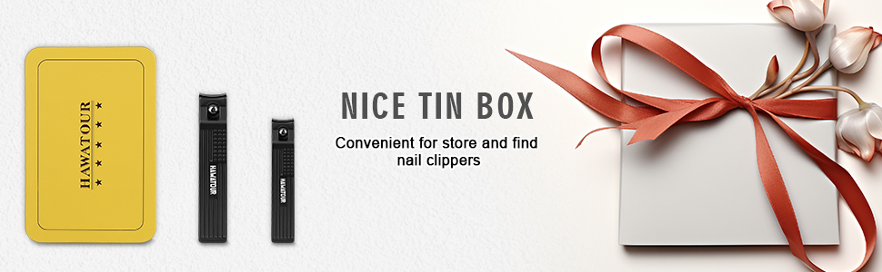 HAWATOUR Nail Clippers Set, Ultra Sharp Curved Blade Fingernail and Toenail Clipper Cutters with Visibly Tin Case, Squares and Stripes, Black