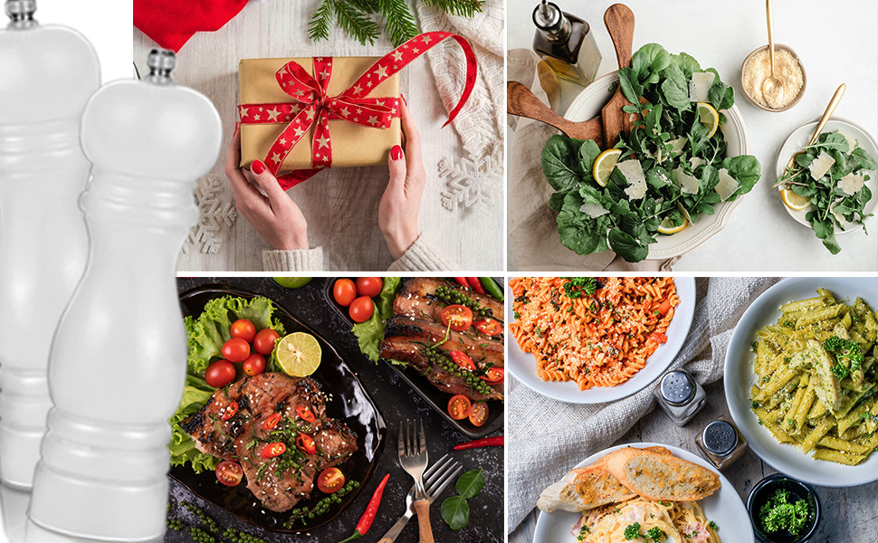 Salt and Pepper Grinder Set of 2 - Wood Salt and Pepper Mill with Adjustable Coarseness Ceramic Core - Manual Salt Grinders Refillable Spice Mills - Pepper Shakers for Sea Salt/Chili/Sesame, 6.5 Inch