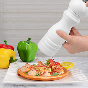 Salt and Pepper Grinder Set of 2 - Wood Salt and Pepper Mill with Adjustable Coarseness Ceramic Core - Manual Salt Grinders Refillable Spice Mills - Pepper Shakers for Sea Salt/Chili/Sesame, 6.5 Inch