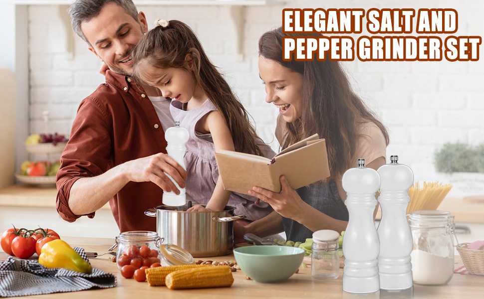 Salt and Pepper Grinder Set of 2 - Wood Salt and Pepper Mill with Adjustable Coarseness Ceramic Core - Manual Salt Grinders Refillable Spice Mills - Pepper Shakers for Sea Salt/Chili/Sesame, 6.5 Inch