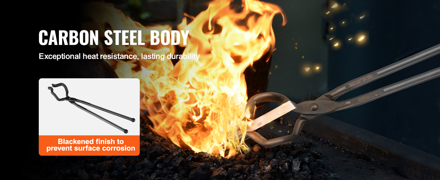 VEVOR Blacksmith Tongs, 4 PCS: V-Bit Bolt, Wolf Jaw, Z V-Bit & Gripping - A3 Carbon Steel, 18' for Blacksmiths & Bladesmiths