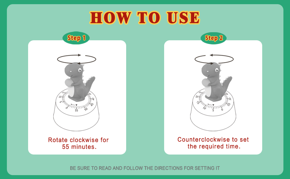 60 Minutes Mechanical Kitchen Timer,Cute Dinosaur Timer for Kids,Wind Up Egg Timer for Cooking,Reading,Classroom and Do Sports. (Sky Blue)