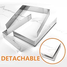 Guowall Extensible Stainless Steel Square Cake Mold Heavy Duty Adjustable Mousse Ring Rectangle Shaped Detachable Mousse Cake Cutter, Pastry DIY Baking Tool - 10 * 7in