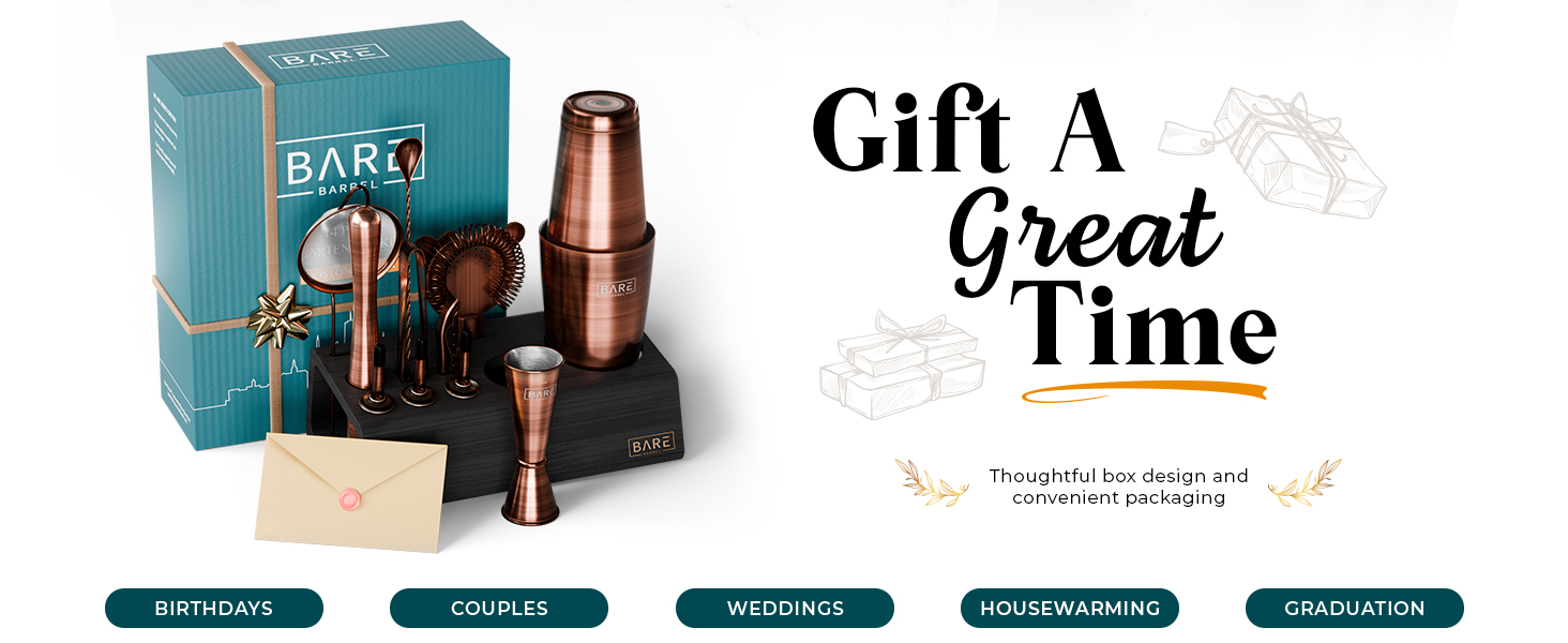 BARE BARREL® Mixology Bartender Kit Bar Set | 14-Piece Cocktail Shaker Set | Martini Barware Mixing Tools for Home Bartending | Incl. 35 Recipe Cards | Gift Set (28oz Boston Shaker, Silver/Black)