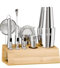 BARE BARREL® Mixology Bartender Kit Bar Set | 14-Piece Cocktail Shaker Set | Martini Barware Mixing Tools for Home Bartending | Incl. 35 Recipe Cards | Gift Set (28oz Boston Shaker, Silver/Black)