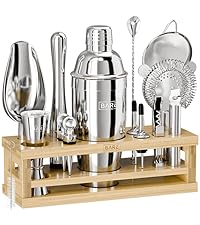 BARE BARREL® Mixology Bartender Kit Bar Set | 14-Piece Cocktail Shaker Set | Martini Barware Mixing Tools for Home Bartending | Incl. 35 Recipe Cards | Gift Set (28oz Boston Shaker, Silver/Black)