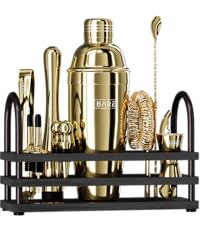 BARE BARREL® Mixology Bartender Kit Bar Set | 14-Piece Cocktail Shaker Set | Martini Barware Mixing Tools for Home Bartending | Incl. 35 Recipe Cards | Gift Set (28oz Boston Shaker, Silver/Black)