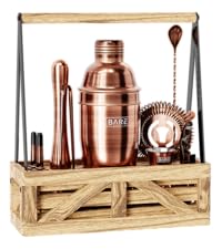 BARE BARREL® Mixology Bartender Kit Bar Set | 14-Piece Cocktail Shaker Set | Martini Barware Mixing Tools for Home Bartending | Incl. 35 Recipe Cards | Gift Set (28oz Boston Shaker, Silver/Black)