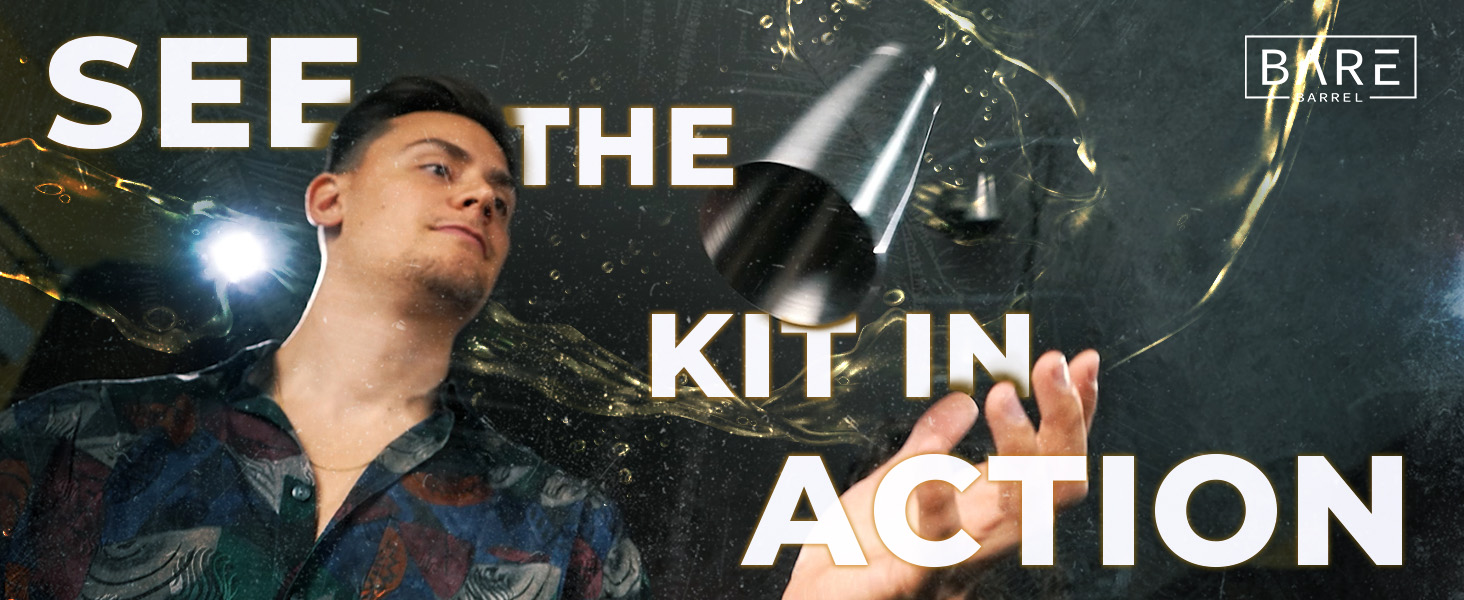 BARE BARREL® Mixology Bartender Kit Bar Set | 14-Piece Cocktail Shaker Set | Martini Barware Mixing Tools for Home Bartending | Incl. 35 Recipe Cards | Gift Set (24oz Cobbler Shaker, Jet Black/Black)