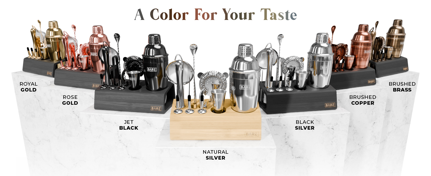 BARE BARREL® Mixology Bartender Kit Bar Set | 14-Piece Cocktail Shaker Set | Martini Barware Mixing Tools for Home Bartending | Incl. 35 Recipe Cards | Gift Set (24oz Cobbler Shaker, Jet Black/Black)