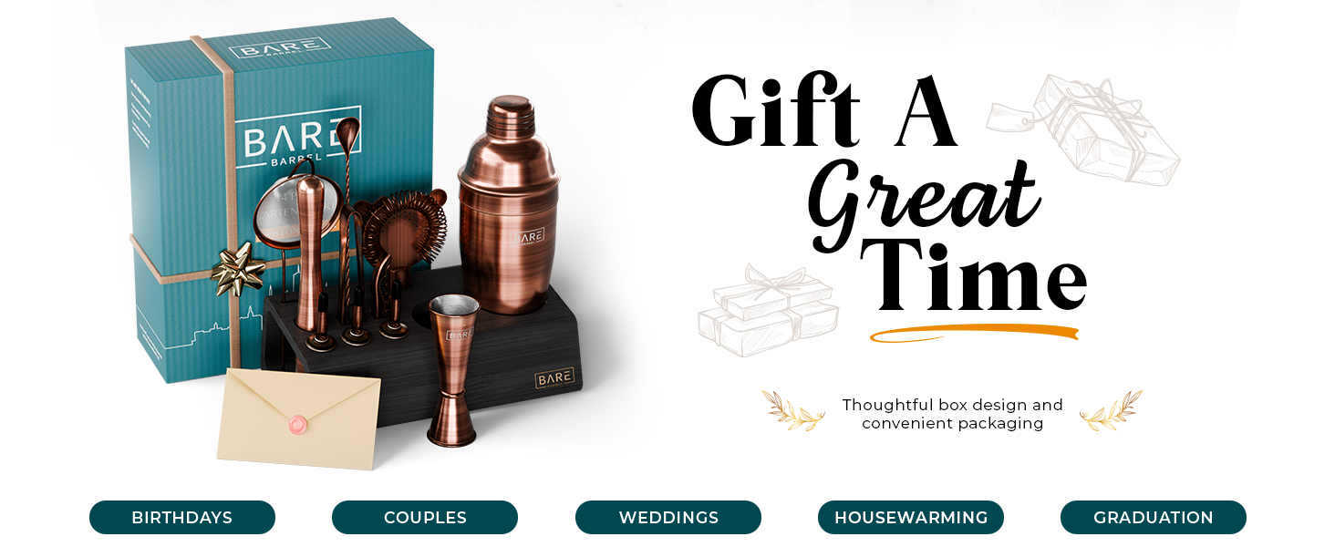 BARE BARREL® Mixology Bartender Kit Bar Set | 14-Piece Cocktail Shaker Set | Martini Barware Mixing Tools for Home Bartending | Incl. 35 Recipe Cards | Gift Set (24oz Cobbler Shaker, Jet Black/Black)