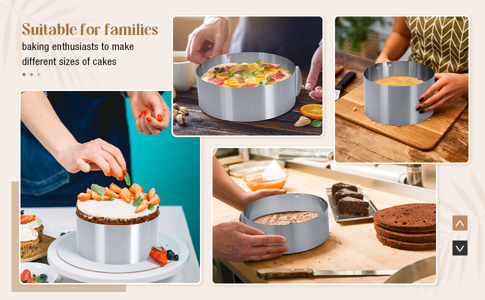 Hushee 2 Pcs 6 to 12 Inch Cake Ring 5.9 Inch High Adjustable Cake Mold Baking Rings Kit Round Stainless Steel Decorating Bakeware Tools with Scaling for Mousse Baking Dessert Making