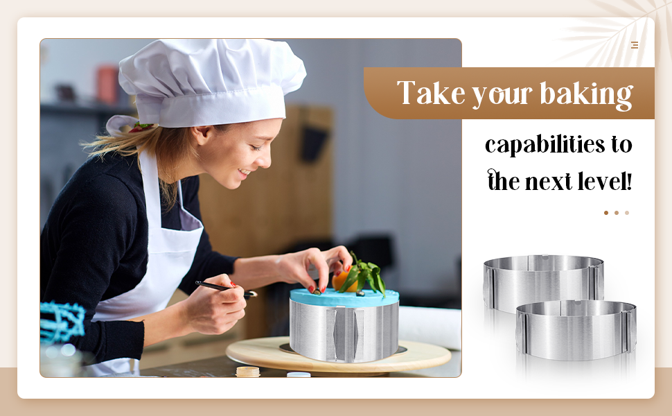 Hushee 2 Pcs 6 to 12 Inch Cake Ring 5.9 Inch High Adjustable Cake Mold Baking Rings Kit Round Stainless Steel Decorating Bakeware Tools with Scaling for Mousse Baking Dessert Making