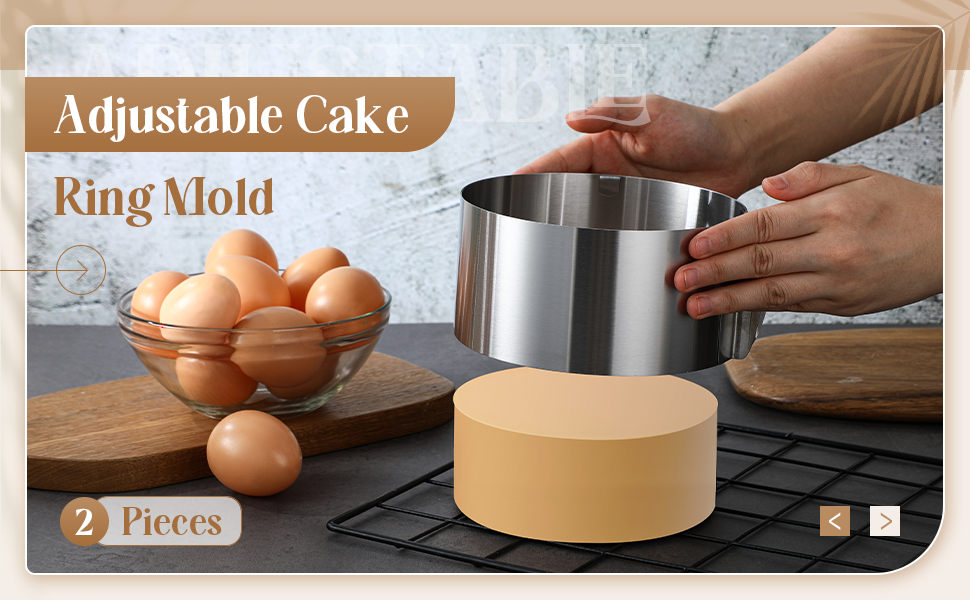 Hushee 2 Pcs 6 to 12 Inch Cake Ring 5.9 Inch High Adjustable Cake Mold Baking Rings Kit Round Stainless Steel Decorating Bakeware Tools with Scaling for Mousse Baking Dessert Making