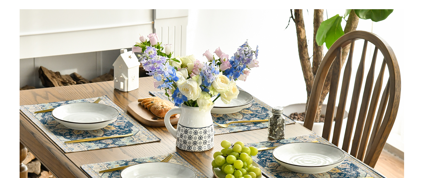 Artoid Mode Boho Bohemia Style Sliver Placemats Set of 4, 12x18 Inch Country Rustic Farmhouse Magical Fall Table Mats for Party Kitchen Dining Decoration