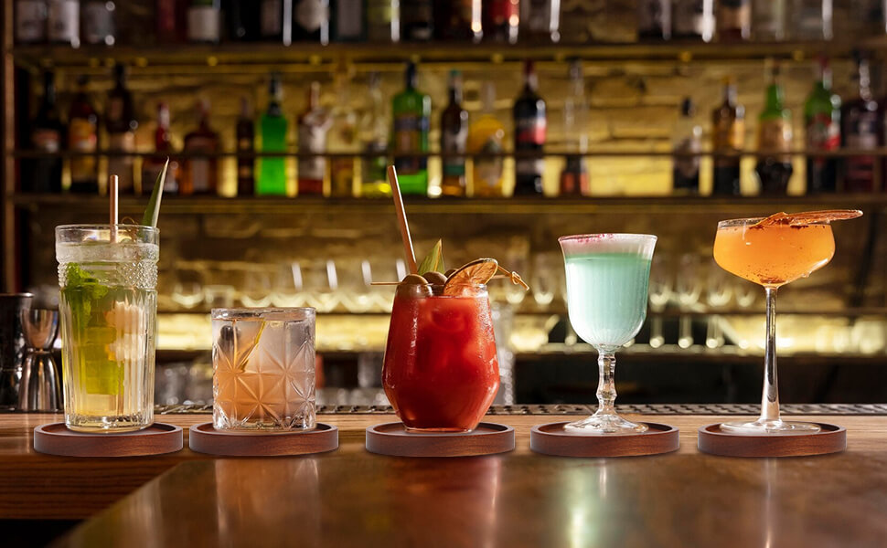 4 Pcs Wood Coasters for Drinks Absorbent, Wooden Coasters with Holder, Drink Coasters for Coffee Table, Absorbent Coaster Set for Table Protection Drink Coasters for Farmhouse, Office, Bar