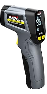 NDI Infrared Thermometer Temperature Gun -58℉～1202℉, Digital Laser Surface Temp Reader for Cooking, Pizza Oven, Candy, Griddle HVAC IR Thermometer Temp Gun with Adjustable Emissivity