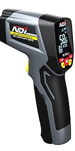 NDI Infrared Thermometer Temperature Gun -58℉～1202℉, Digital Laser Surface Temp Reader for Cooking, Pizza Oven, Candy, Griddle HVAC IR Thermometer Temp Gun with Adjustable Emissivity