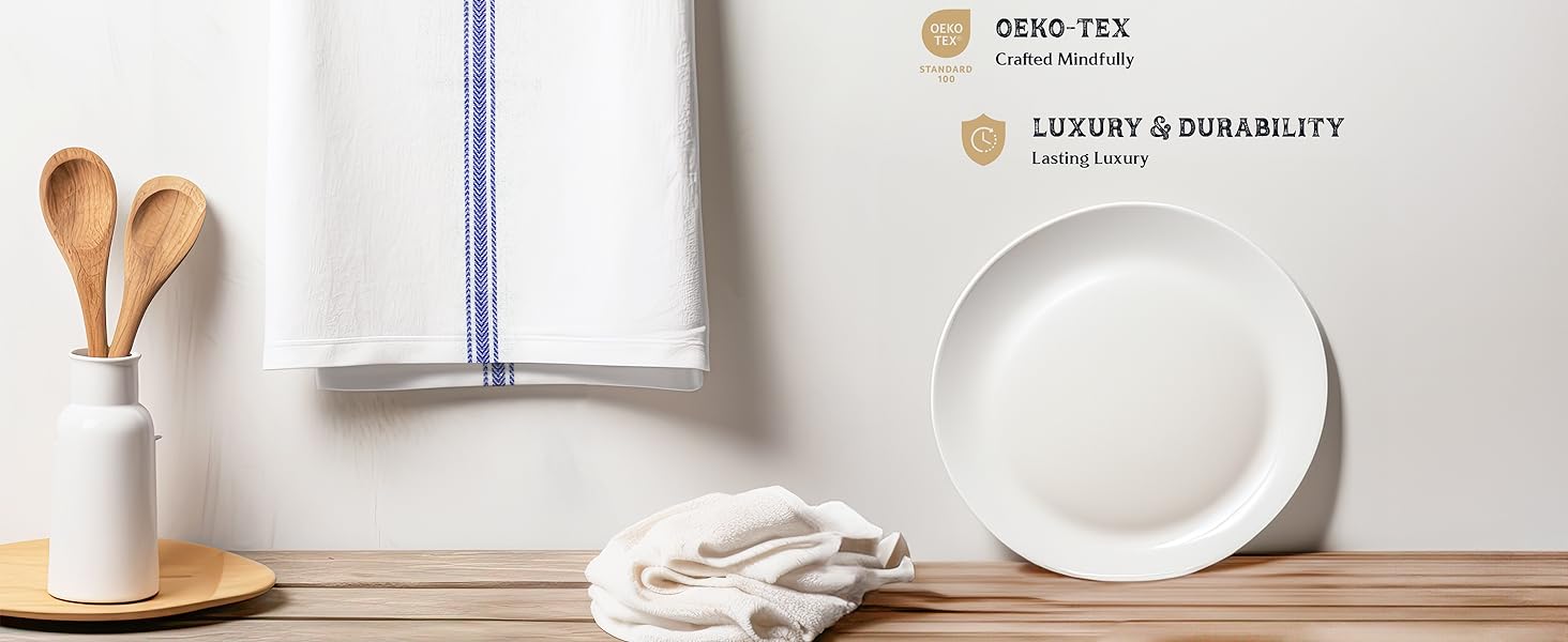 TEXAS LINEN CO. Cotton Kitchen Towels 12 Pack - 15 x 25 Inches - Highly Absorbent Dish Towels for Kitchen Drying, Soft Durable Reusable Quick Dry Tea, Kitchen and Dish Cloths Set - Grey Stripe