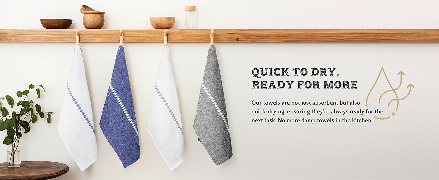TEXAS LINEN CO. Cotton Kitchen Towels 12 Pack - 15 x 25 Inches - Highly Absorbent Dish Towels for Kitchen Drying, Soft Durable Reusable Quick Dry Tea, Kitchen and Dish Cloths Set - Grey Stripe
