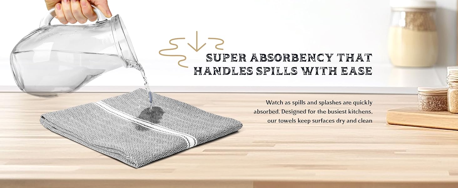 TEXAS LINEN CO. Cotton Kitchen Towels 12 Pack - 15 x 25 Inches - Highly Absorbent Dish Towels for Kitchen Drying, Soft Durable Reusable Quick Dry Tea, Kitchen and Dish Cloths Set - Grey Stripe