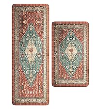 Collive Boho Kitchen Mats 2PCS, Cushioned Kitchen Mat for Floor Anti Fatigue Waterproof Kitchens Rugs Set of 2, Non Skid Comfort Standing Rug for Office, Sink, Laundry, 17.3