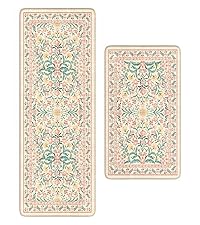 Collive Boho Kitchen Mats 2PCS, Cushioned Kitchen Mat for Floor Anti Fatigue Waterproof Kitchens Rugs Set of 2, Non Skid Comfort Standing Rug for Office, Sink, Laundry, 17.3