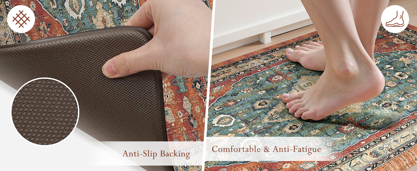 Collive Boho Kitchen Mats 2PCS, Cushioned Kitchen Mat for Floor Anti Fatigue Waterproof Kitchens Rugs Set of 2, Non Skid Comfort Standing Rug for Office, Sink, Laundry, 17.3