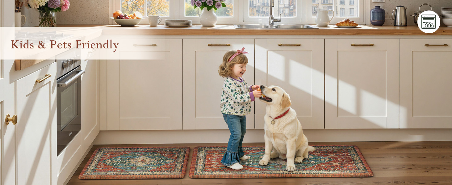 Collive Boho Kitchen Mats 2PCS, Cushioned Kitchen Mat for Floor Anti Fatigue Waterproof Kitchens Rugs Set of 2, Non Skid Comfort Standing Rug for Office, Sink, Laundry, 17.3