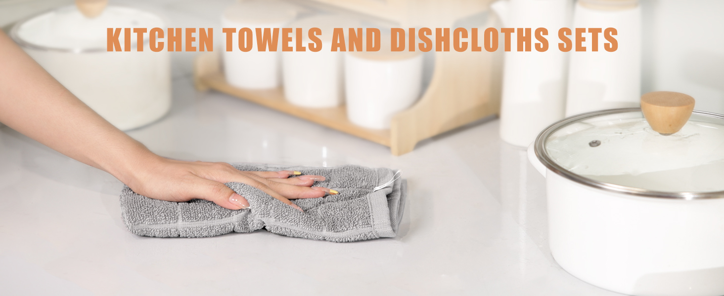 Oven Mitts Kitchen Towels and Dishcloths Pot Holders Sets, Oven Gloves Kitchen Dish Towels 500 Degree Heat Resistant Potholders with Non-Slip Silicone Surface for Cooking, Grilling, Baking-Gray