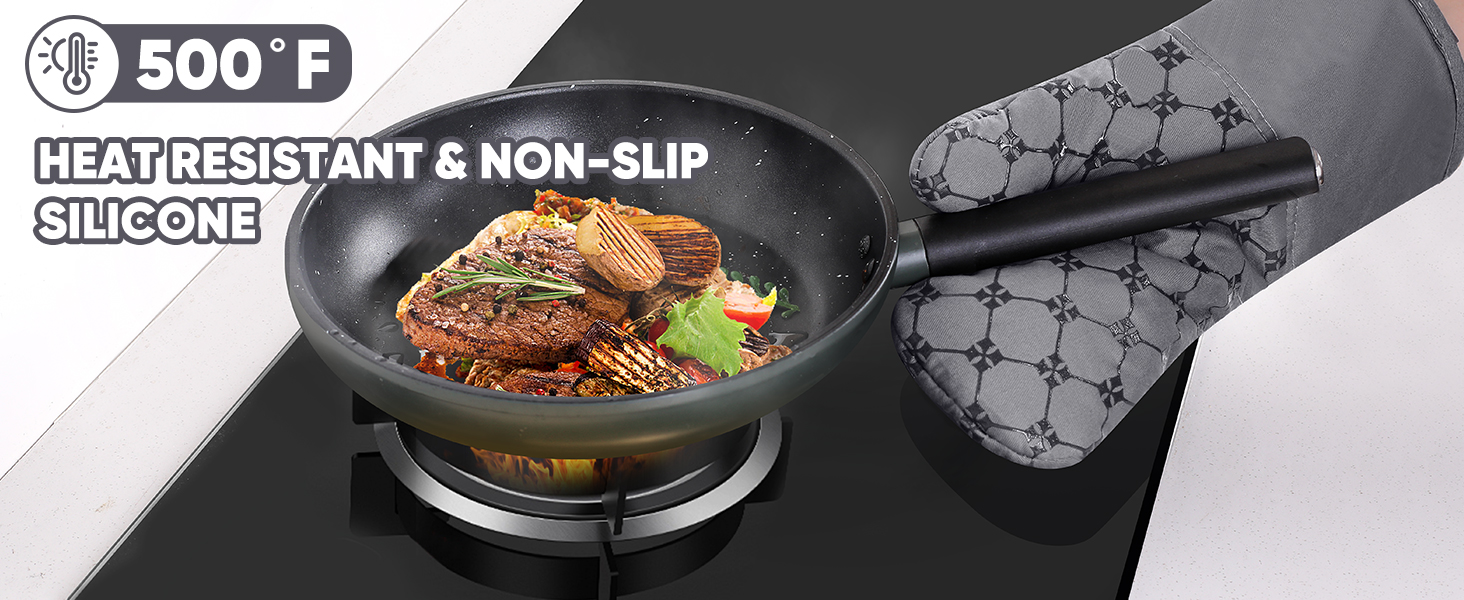 Oven Mitts Kitchen Towels Dishcloths with Pot Holders Sets 12PCS, Dish Towels Sets, Oven Gloves Pot Pads Heat Resistant 500 Degrees with Non-Slip Silicone Surface for Cooking Baking Grilling-Gray