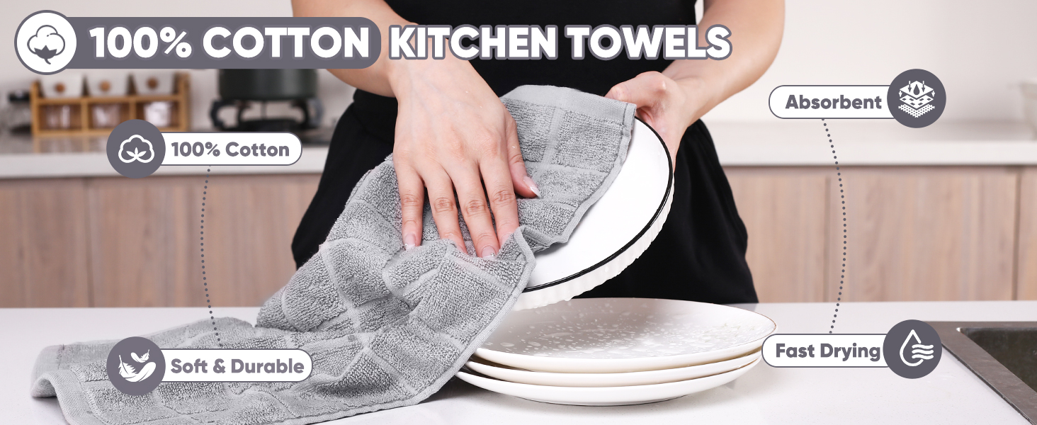Oven Mitts Kitchen Towels Dishcloths with Pot Holders Sets 12PCS, Dish Towels Sets, Oven Gloves Pot Pads Heat Resistant 500 Degrees with Non-Slip Silicone Surface for Cooking Baking Grilling-Gray