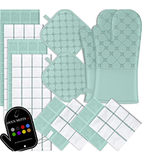 Oven Mitts Kitchen Towels Dishcloths with Pot Holders Sets 12PCS, Dish Towels Sets, Oven Gloves Pot Pads Heat Resistant 500 Degrees with Non-Slip Silicone Surface for Cooking Baking Grilling-Gray