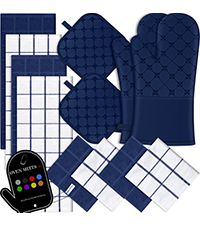 Oven Mitts Kitchen Towels Dishcloths with Pot Holders Sets 12PCS, Dish Towels Sets, Oven Gloves Pot Pads Heat Resistant 500 Degrees with Non-Slip Silicone Surface for Cooking Baking Grilling-Gray