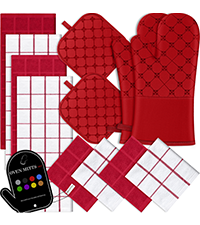 Oven Mitts Kitchen Towels Dishcloths with Pot Holders Sets 12PCS, Dish Towels Sets, Oven Gloves Pot Pads Heat Resistant 500 Degrees with Non-Slip Silicone Surface for Cooking Baking Grilling-Gray