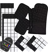 Oven Mitts Kitchen Towels Dishcloths with Pot Holders Sets 12PCS, Dish Towels Sets, Oven Gloves Pot Pads Heat Resistant 500 Degrees with Non-Slip Silicone Surface for Cooking Baking Grilling-Gray