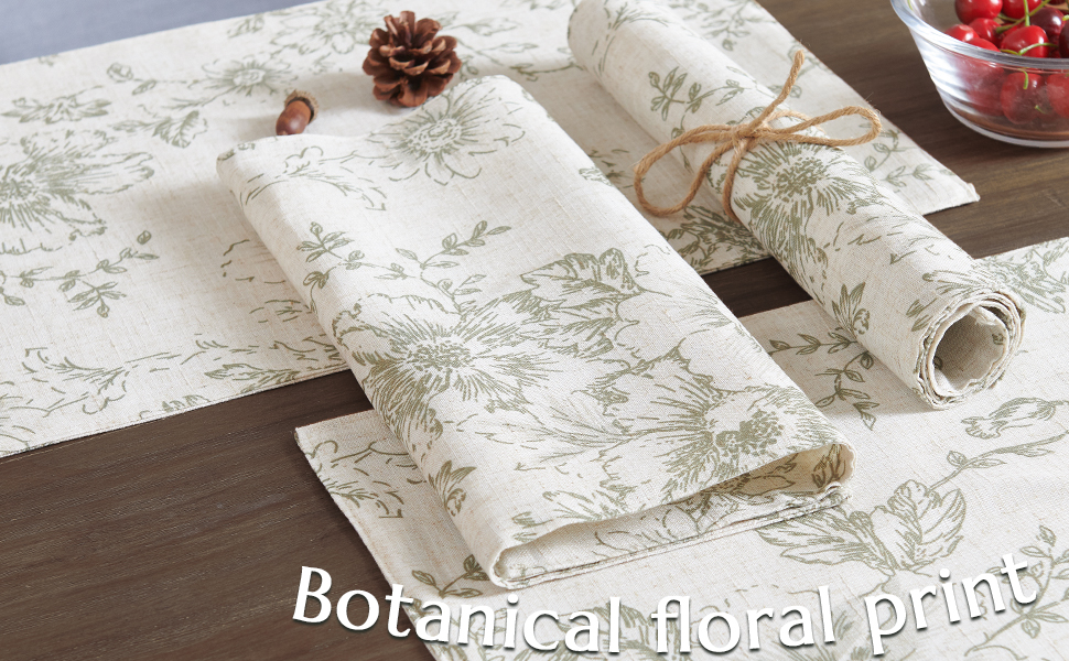 JINCHAN Floral Placemats Set of 4 Farmhouse Linen Placemats Cloth Table Mats Holiday Seasonal Rustic for Kitchen Dining Table Decor Heat Resistant Washable Tablemats 13x19 Inch Green