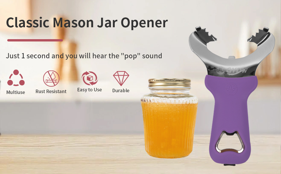 CYDW Mason Jar Opener Tool with No Lid Dents or Damage, Can Opener Manual Multi-Purpose, Easy Twist Manual Handheld Top Remover Utensil, Canning Supplies Tools and Bottle Opener, Made For Lifetime