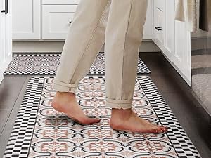 FRESHMINT Anti Fatigue Kitchen Mats for Floor 2 Piece Set, Waterproof & Non-Skid Moroccan Tile Kitchen Rugs, Cushioned Kitchen Mat for Standing Washable Comfort Desk Kitchen Runners, 17x30+17x47