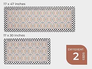 FRESHMINT Anti Fatigue Kitchen Mats for Floor 2 Piece Set, Waterproof & Non-Skid Moroccan Tile Kitchen Rugs, Cushioned Kitchen Mat for Standing Washable Comfort Desk Kitchen Runners, 17x30+17x47