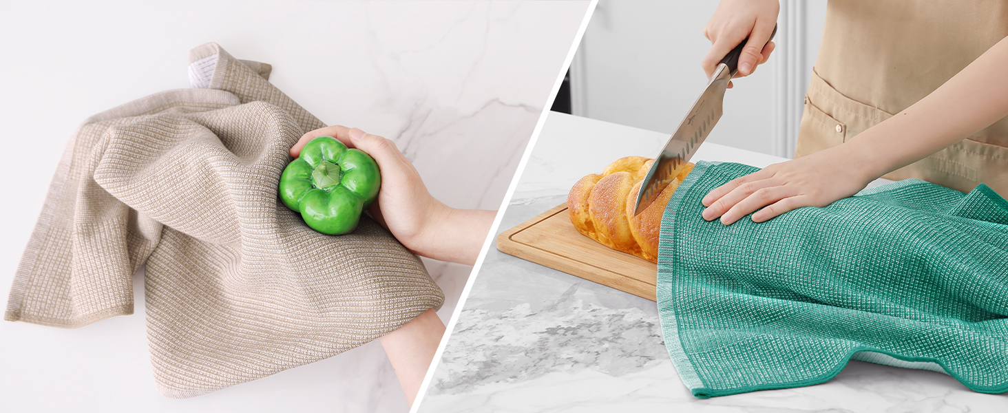 Homaxy Premium Kitchen Towels(18”x 28”, 6 Pack), Large Cotton Kitchen Hand Towels, Flat and Terry Dish Towels, 380 GSM Highly Absorbent Tea Towel Set with Hanging Loop, Grey